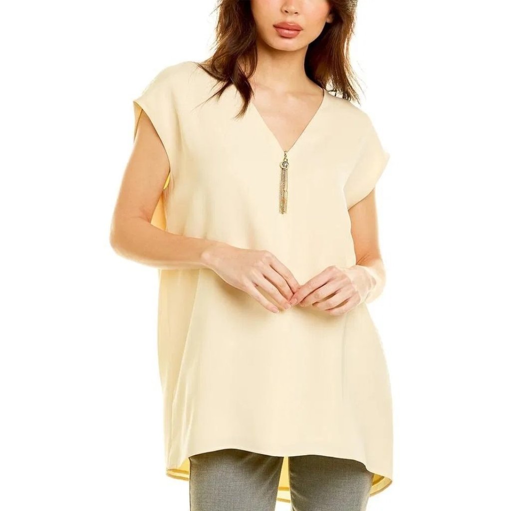 St. John Georgette Beige Silk V-Neck Top Blouse Size Xs